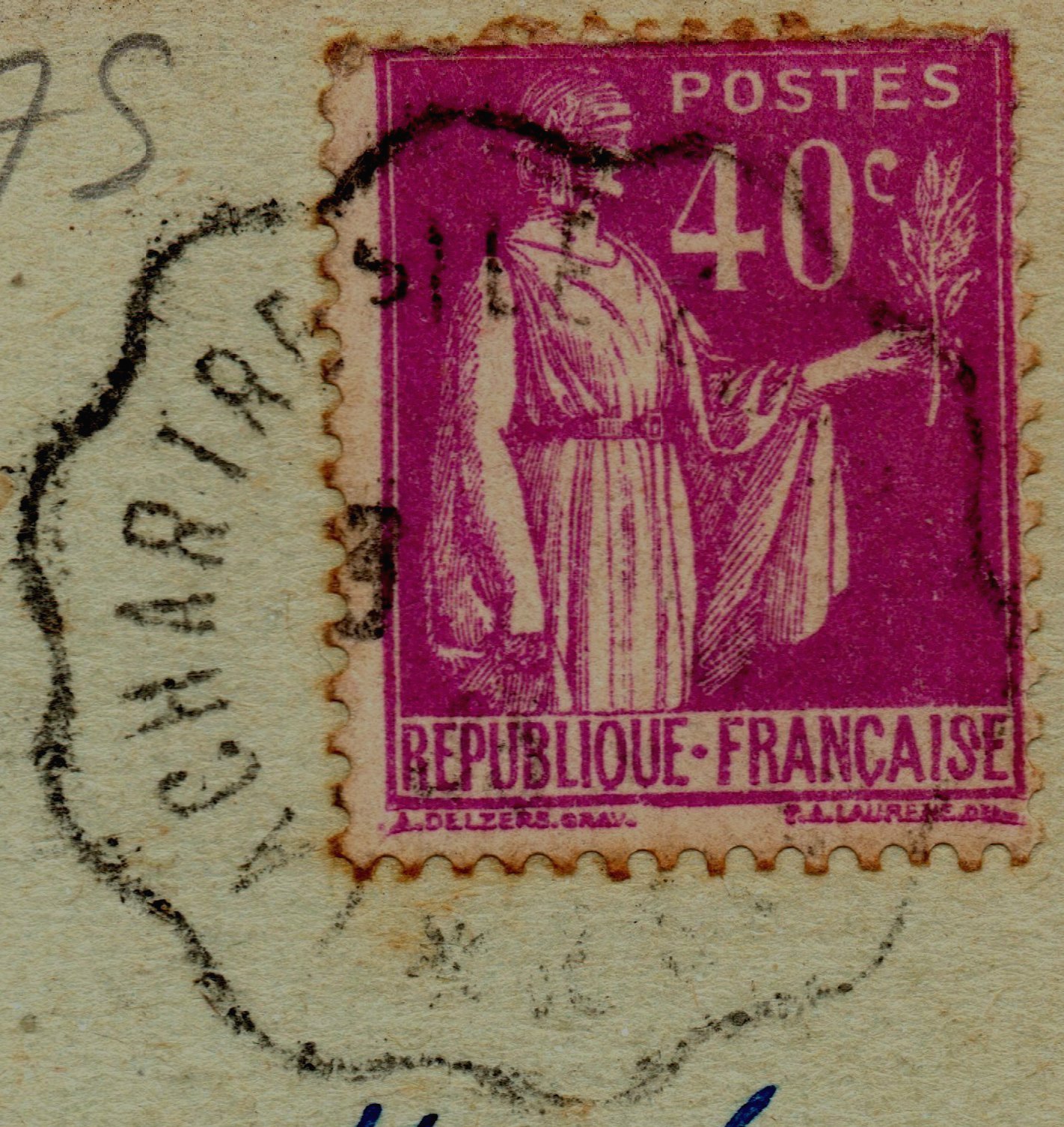 Railway / Tramway cancellations of La Sarthe : Courrier-Convoyeur-Ligne La Chartre-s/le Loir au Mans 2⁰ 1934 Le Grand-Lucé